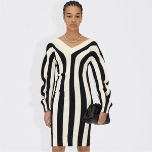 Bottega Veneta Bi-Stripe V-Dress Small Black White dress Italy long sleeve
